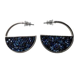 Swarovski Blue Crystaldust Silver Tone Pierced Earrings